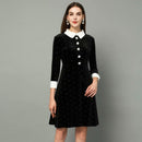 SEQINYY Velvet Dress 2020 Spring Autumn New Fashion Design Women 3/4 Sleeve Crystal Button Slim Bling Mini Black Dress