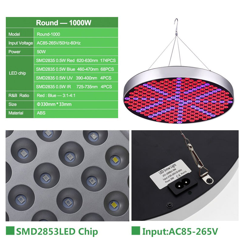 1000W Grow Light Vollspektrum-LED-Wachstumslampen für den Innenbereich AC85-265V Pflanzenwachstumsbeleuchtung für den Anbau von Pflanzen, Blumen, Sämlingen