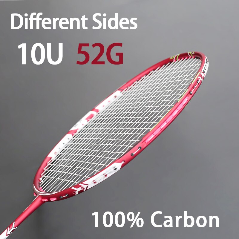 Raqueta de bádminton de fibra de carbono más ligera, 10U, 52g, tensión máxima, 30 libras, raquetas profesionales con bolsas, raqueta de cuerdas