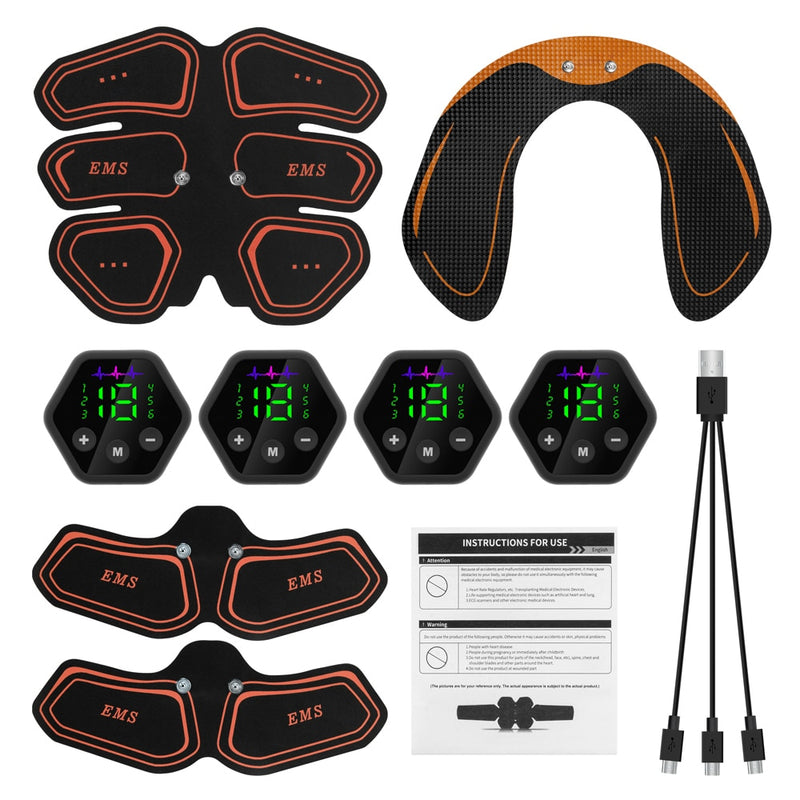 EMS-Muskelstimulator Bauch-Hüfte-Trainer Toner USB Abs Fitness Training Home Gym Gewichtsverlust Körper Abnehmen LCD-Display