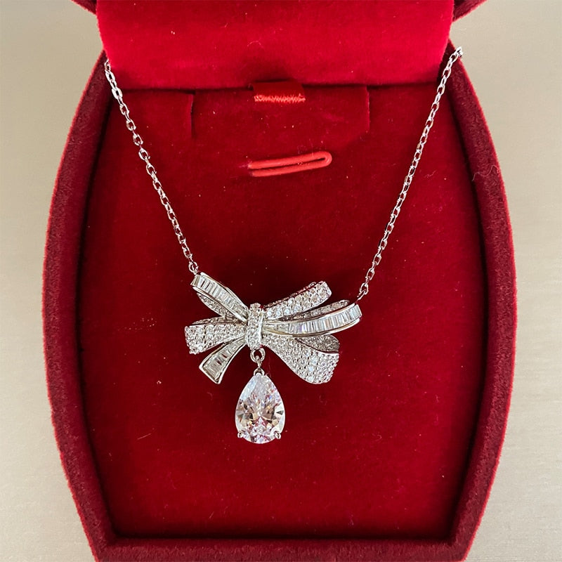 OEVAS 100% 925 Sterling Silber Sparking High Carbon Diamond Bow-Knoten Edles Schmuckset Hochzeit Braut Ohrringe Ringe Halsketten