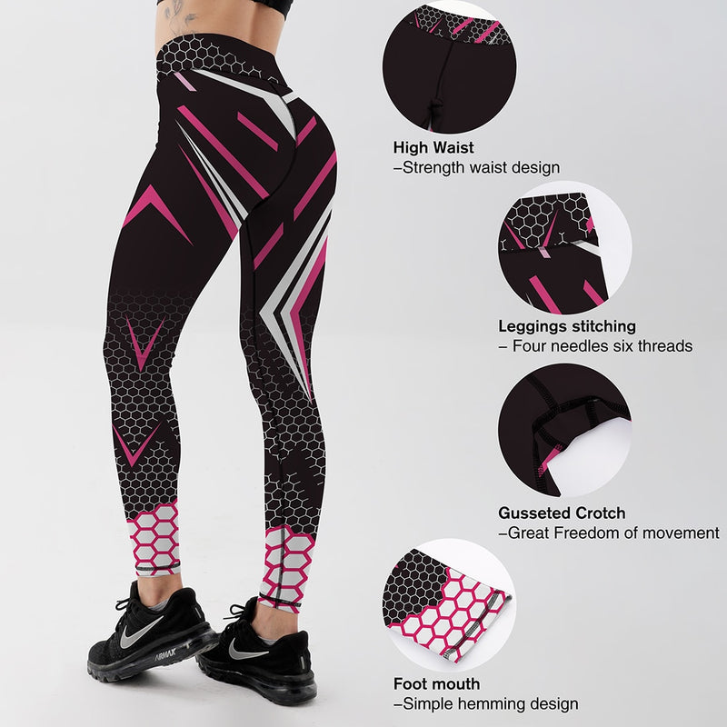 Workout Sporting Elastic Force Atmungsaktive Fitness Leggings Muster Digitaldruck Outdoor Sportswear Skinny Leggings für Frauen