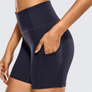SYROKAN Atmungsaktive Luxus-Nacktgefühl-Sportshorts für Damen, hohe Taille, Bauchkontrolle, Shorts mit Seitentaschen, 15,2 cm