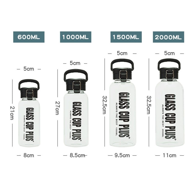 Large Capacity Portable Glass Water Bottles 0.6L 1L 1.5L 2L Sport Camping Cycling Water Bottle Fashion Heat resistant Bottle