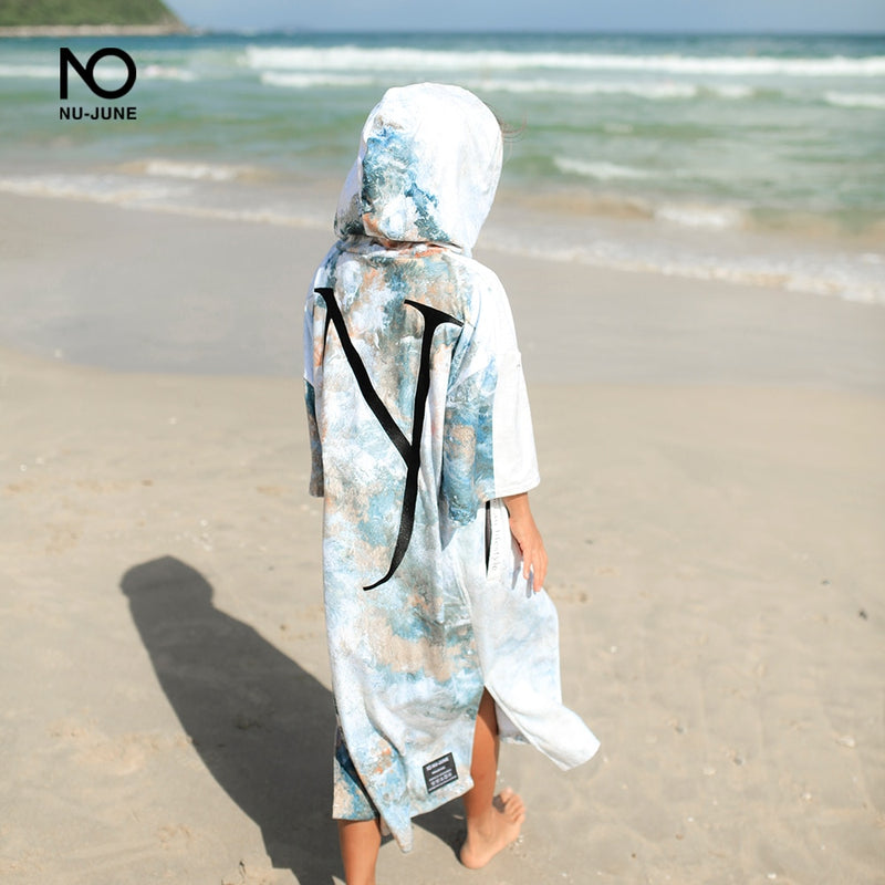 Nu-June Mikrofaser-Neoprenanzug, schnell trocknend, Umkleide-Poncho, Handtuch mit Kapuze zum Schwimmen, Strandtuch, leichter Strand-Surf-Poncho