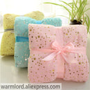 2 Schichten Plüsch-Punkt-Korallen-Fleece, der goldene Sterne Mond-Blau-Sternen-Kleinkind-Steppdecke-Mädchen-Baby-Decke-Kind-Krippen-Bettwäsche bronziert