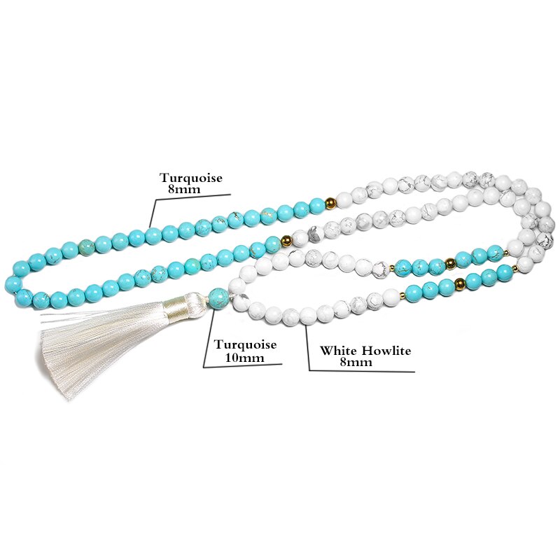 8 mm natürliche weiße Howlith-Steinperlen und blaues Türkis-Armband für Frauen-Mann-Halsketten-Sets Meditation 108 Mala-Perlen-Schmuck