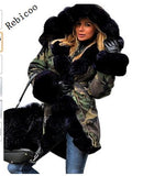 Langärmeliger Kunstmantel für Damen Winterjacke Parka mit Kapuze Fischschwanz-Mantel abrigos mujer invierno Wintermantel Damen