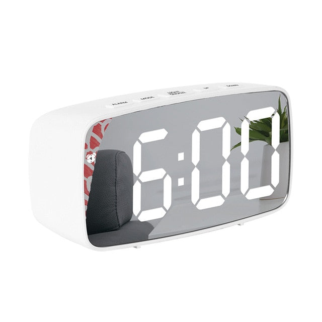 LED Mirror Screen Alarm Clock Creative Digital Clock Voice Control Snooze Time Date Temperature Display Rectangle/Round Style