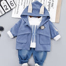 3-teiliges Baby-Kleidungsset für Kleinkinder mit Reißverschluss, Jacke + T-Shirt + Jeans, Kinderkostüm, Kinderkleidung