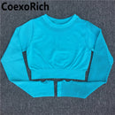 Conjunto de Yoga para mujer, ropa de gimnasio, traje deportivo, Top corto de manga larga calado sin costuras, mallas de entrenamiento de cintura alta, ropa deportiva