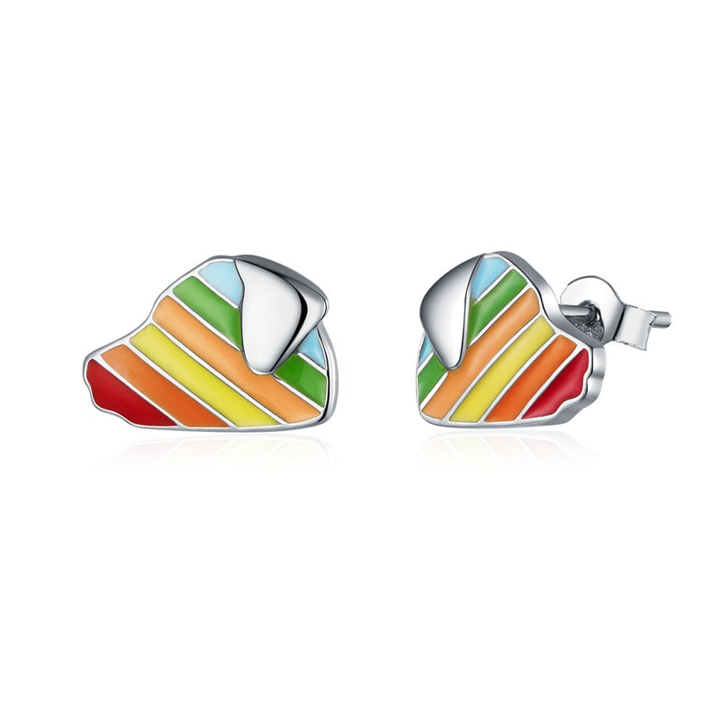 Bamoer Arco Iris esmalte Stud pendientes para mujer Plata de Ley 925 Animal pez gato y perro joyería de moda Bijoux SCE823