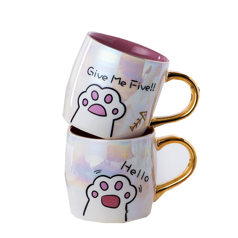 Cartoon Ceramics Cat Mug With Lid and Spoon Coffee Milk Mugs Cute Creative Breakfast Cup Valentine&