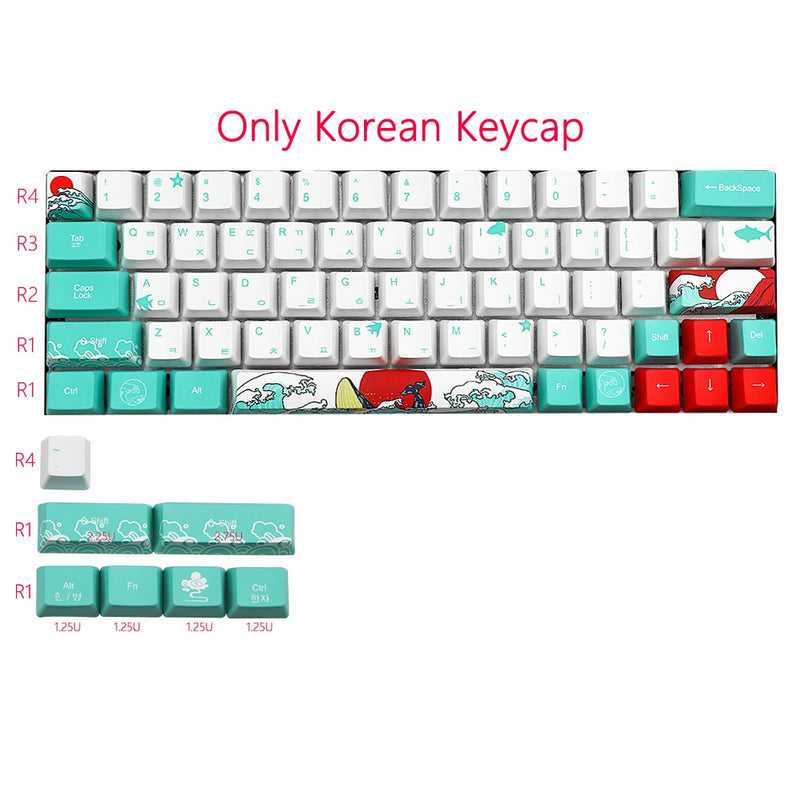 Mechanische Toetsenbord Coral Sea Keycap dz60/poker/GK61/GK64 Dye Sublimation PBT Keycap OEM 71 key Korean Japanese Character