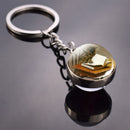 LLavero de animales, gato, perro, oso, pavo real, conejo, ardilla, Fénix, llavero con colgante de bola de cristal de doble cara