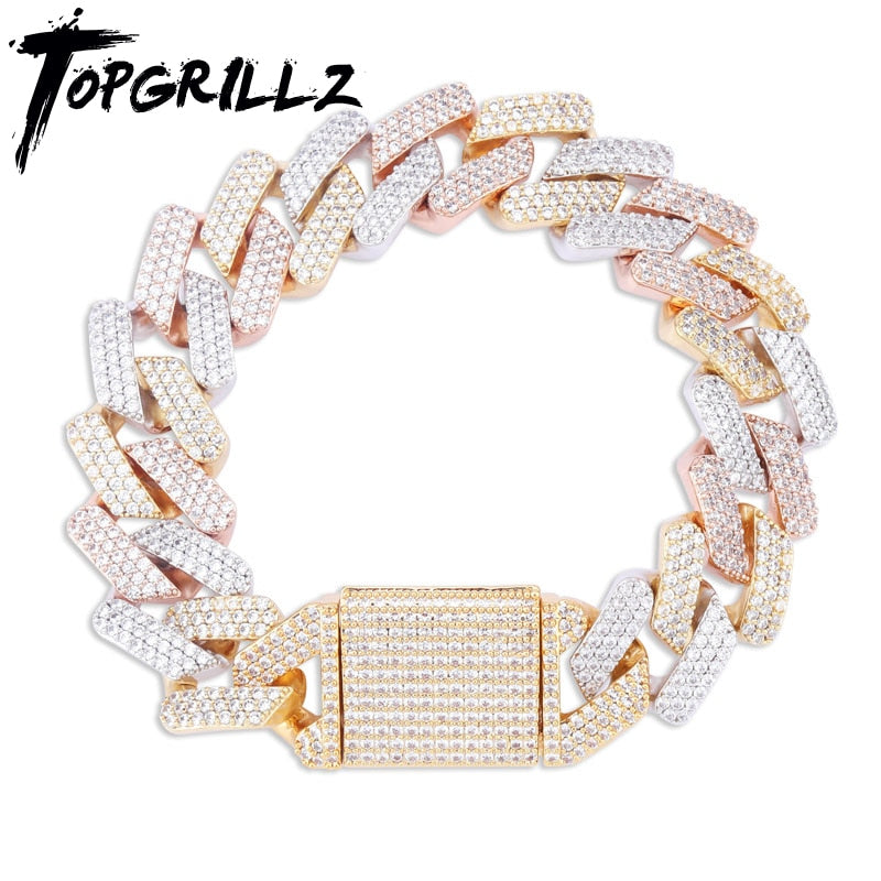 TOPGRILLZ Micro paved Cubic Zircon Big Box Clasp 20mm Cuban Bracelet Bling Hip hop Jewelry  AAA CZ Cuban Chain Bracelet 7-9 Inch