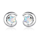 bamoer Echtes 925 Sterling Silber Mond und Stern 2 Farben Opal Ohrstecker für Frauen Hochzeit Statement Schmuck Boucles SCE816