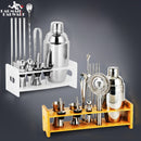 Cocktail Shaker Bar Set Plactic&Wood Holder Stainless Steel Copper Plated Cocktail Shaker Bartender browserKit Bars Set Tools