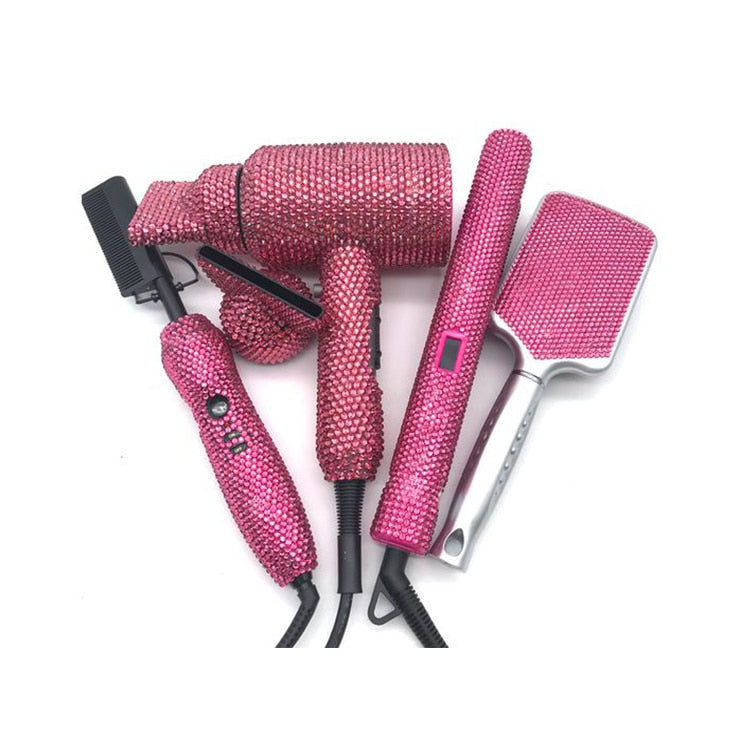 Crystal Hair Pressing Hot Comb Hair Blow Dryer Set  Bling Hot Tools Set for Hair Stylist