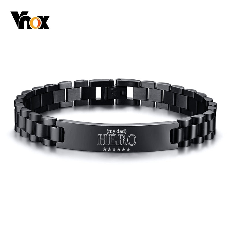 Vnox My Dad HERO Bracelets Personalized Quotes Men Bracelet Qualified Stainless Steel ID Bangle Father&