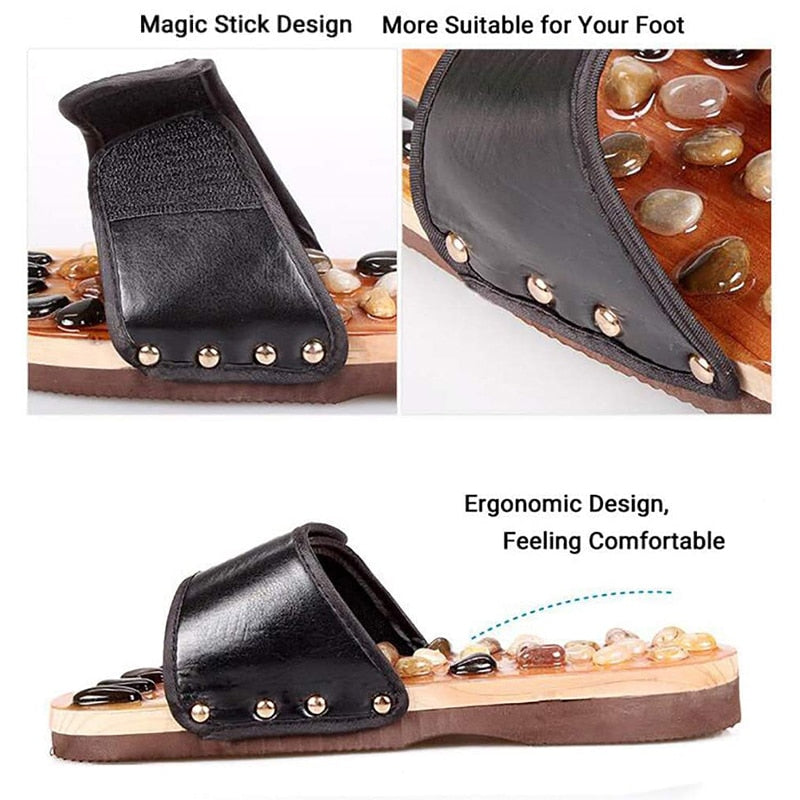 Natural Pebble Stone Foot Massager Slippers Reflexology Care Blood Activating Foot Acupuncture Point Massage Shoes For Men Women