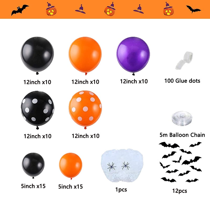 Halloween Dekoration Ballon Set Aufkleber Spinnennetz Halloween Party Luftballons Garland Home Decor Supplies Schwarz Orange Ballon