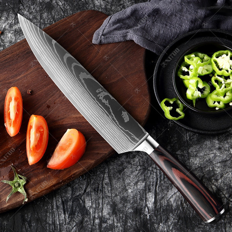 XITUO Kitchen Knife Japanese Knife Cooking Set 3&quot; 5&quot; 7&quot; 8&quot; inch+Laser Damascus Pattern Paring Fruit Vege Chef Knife Kitchen Tool