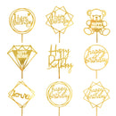 Happy Birthday Cake Topper Acryl Gold Silber Cake Flag Cupcake Topper für Jungen Mädchen Geburtstagsfeier Dekorationen Hochzeit Zubehör