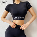 Peeli Kurzarm Gym Top Sport Shirt Damen Yoga Top Fitness Cropped Top Sport Running Active Wear Atmungsaktive Workout T-Shirts