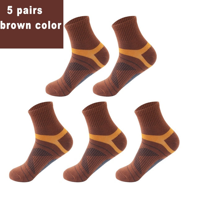 10 Uds = 5 pares de calcetines de algodón de alta calidad para hombre, calcetines deportivos transpirables informales para correr en invierno, calcetines deportivos a rayas EUR38-48