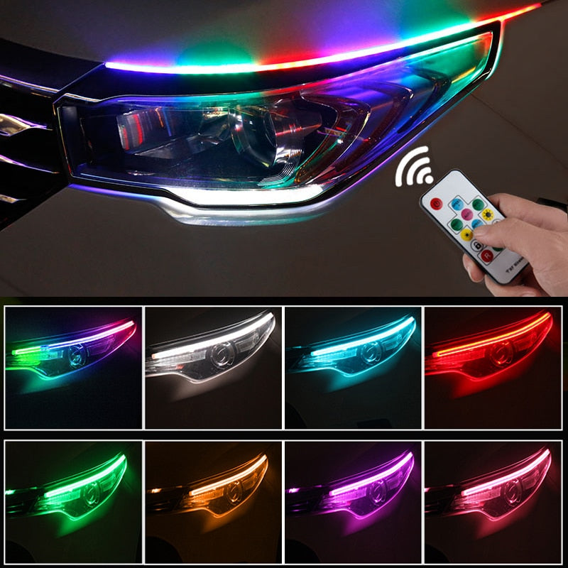 2 Stücke Universal Flexible Fließende RGB Tagfahrlicht DRL Multi Farbe LED Streifen Blinker Für Scheinwerfer