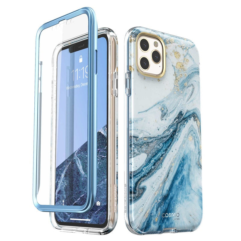 Funda i-blason para iPhone 11 Pro Max de 6,5 pulgadas (2019), carcasa de parachoques de mármol con brillo de cuerpo completo Cosmo con protector de pantalla incorporado