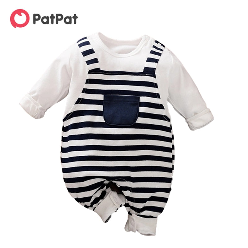 PatPat 2021 Neuer Frühlings- und Sommer-Herbst-Baby-Streifen-Langarm-Overall für Baby-Baby-Kleidung