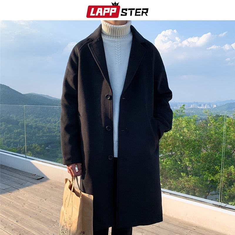 LAPPSTER Männer Koreanische Mode Winterjacke Mäntel 2021 Wollmantel Herren Übergroße Harajuku Mantel Männliche Japanische Streetwear Jacken