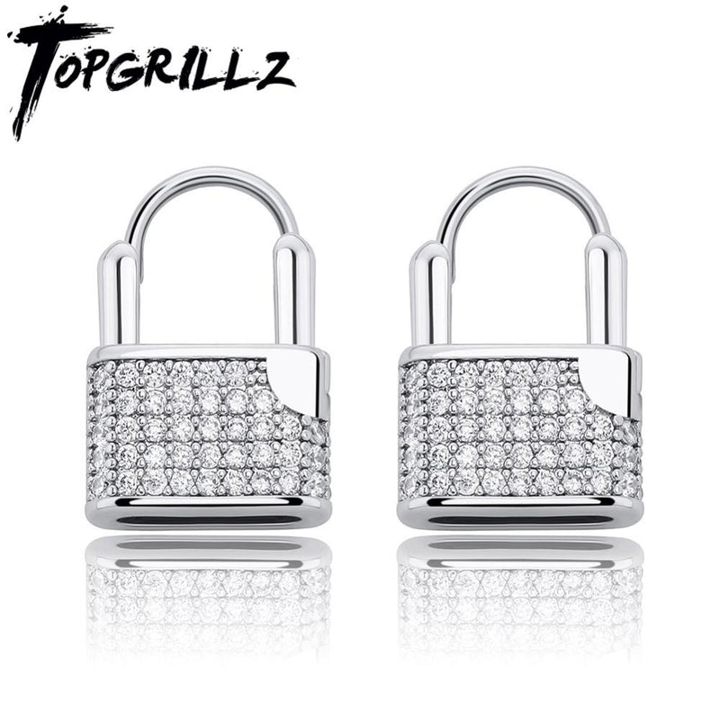 TOPGRILLZ Hip Hop Lock Ohrringe Iced Zirkonia Ohrringe Luxus Gold Micro Pave Zirkonia Ohrringe Geschenk für Männer Frauen