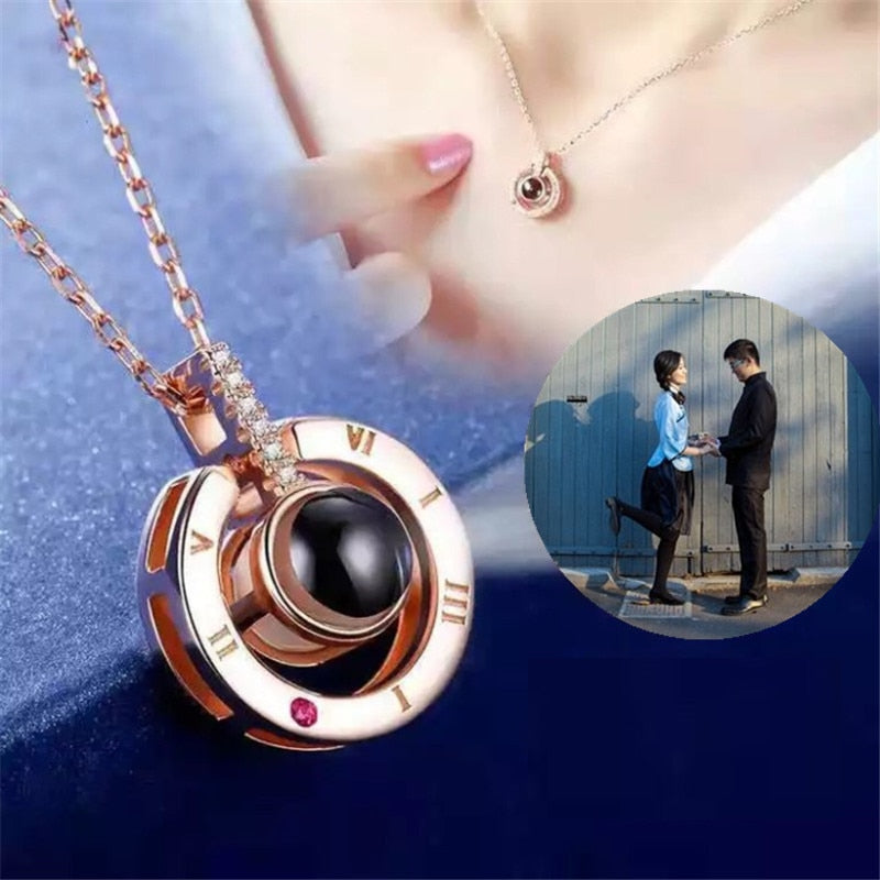 Custom Couples Photo Pendant Necklaces 100 Languages I Love You Necklace Projection Memory Lovers Jewelry
