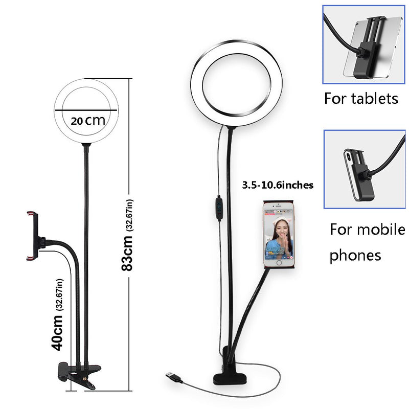 Flexible Monopod Mount Bracket with LED Ring Flash Light Lamp Tabletop Stand Tripods with Mobile Phone Holder for Video Bloggers