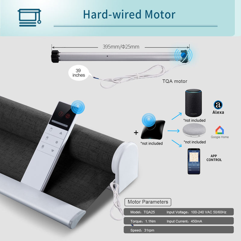 Electric Roller Blinds Hard-Wired System Full Blackout Grain Series Fabric Customized Size