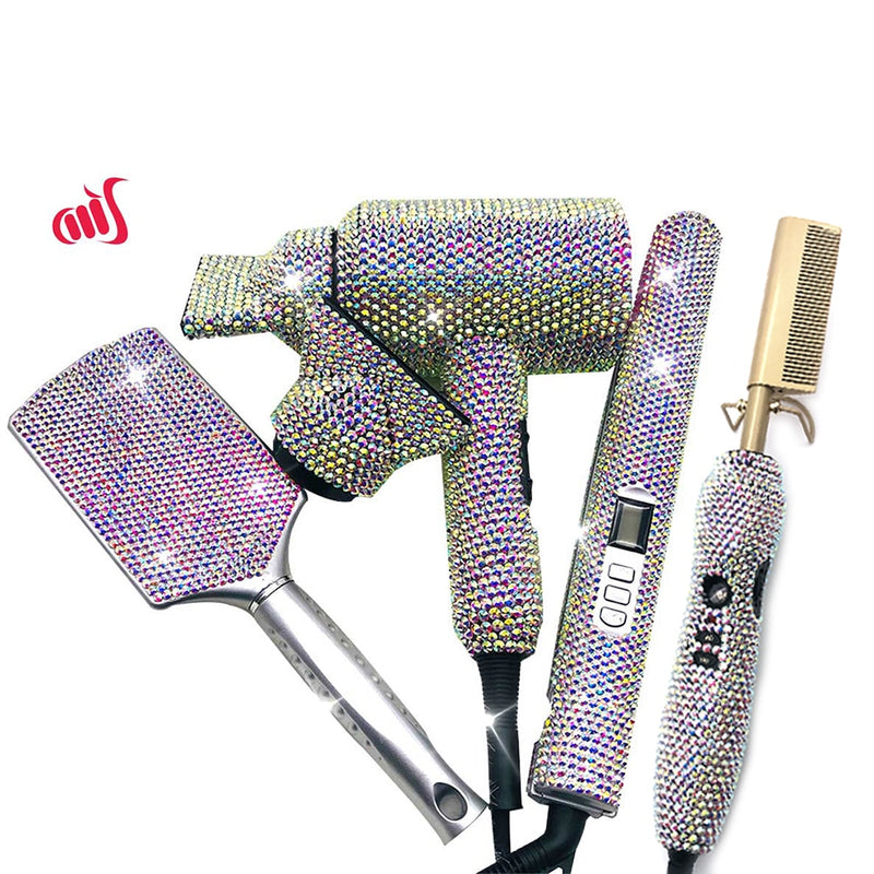 Crystal Hair Pressing Hot Comb Hair Blow Dryer Set  Bling Hot Tools Set for Hair Stylist
