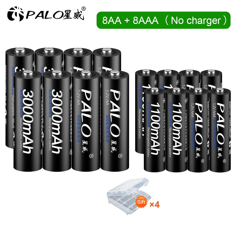 PALO 4 Uds 3000mAh 1,2 V pilas recargables AA + 4 Uds 1100mAh 1,2 V AAA batería NI-MH AA AAA batería recargable para cámara de juguete