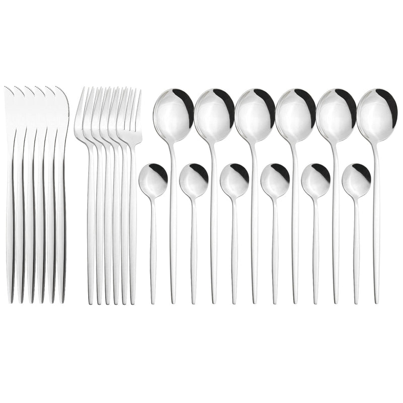 24Pcs/Set Stainless Steel Dinnerware Set Mix Gold Cutlery Set Dinner Knife Fork Coffee Spoon Tableware Kitchen Silverware Sets