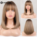 Mittlere Länge Ombre Braun bis Blonde glatte Haare Perücken mit Pony Synthetische Perücken für Frauen Cosplay Hitzebeständige natürliche Perücken