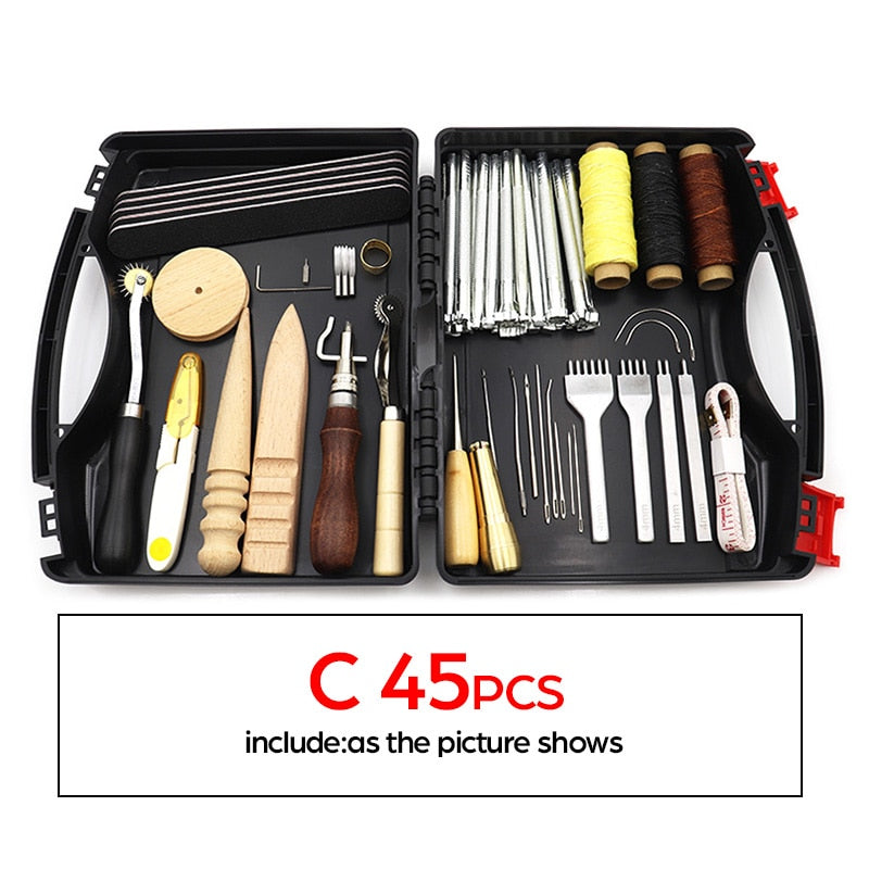 DIY Professional Leather Craft Tools Kit Handnähen Stitching Punch Carving Work Saddle Groover Set Zubehör DIY Tool Box