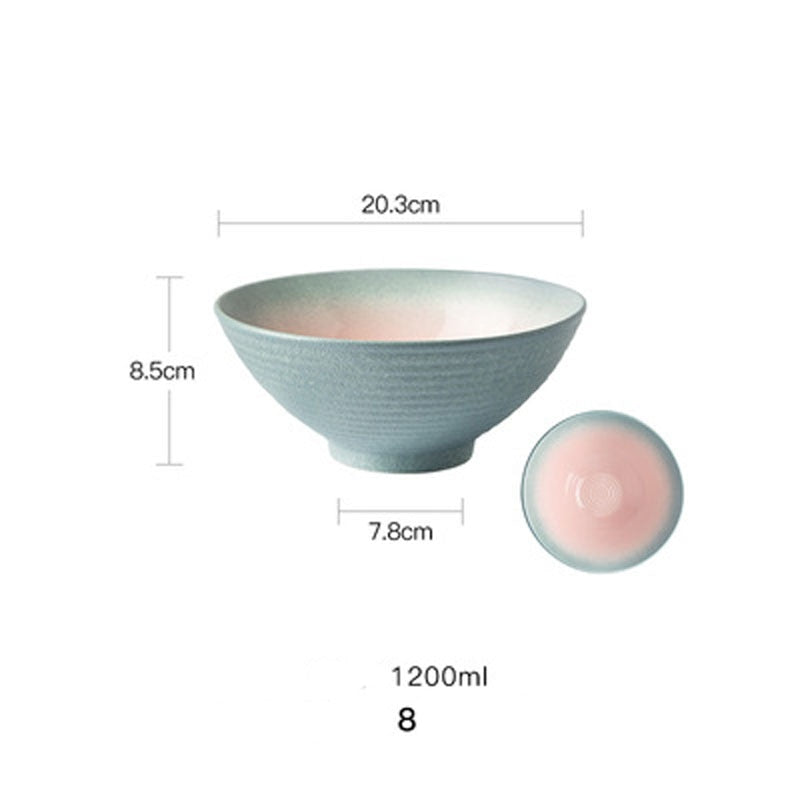 FANCITY Japanese Style Ceramic Bowl Ramen Bowl Household Large  Bowl Large Bowl Retro Hat Bowls and Dishes Commercial Soup Bowl