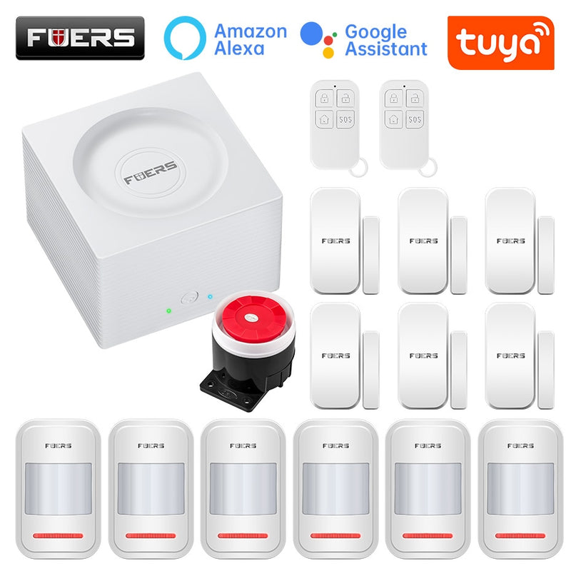 Sistema de alarma FUERS G95 Wifi GSM, alarma de vida inteligente, sistema de alarma de seguridad para el hogar, aplicación Tuya, Alexa, alarma antirrobo para el hogar inteligente de 433MHz