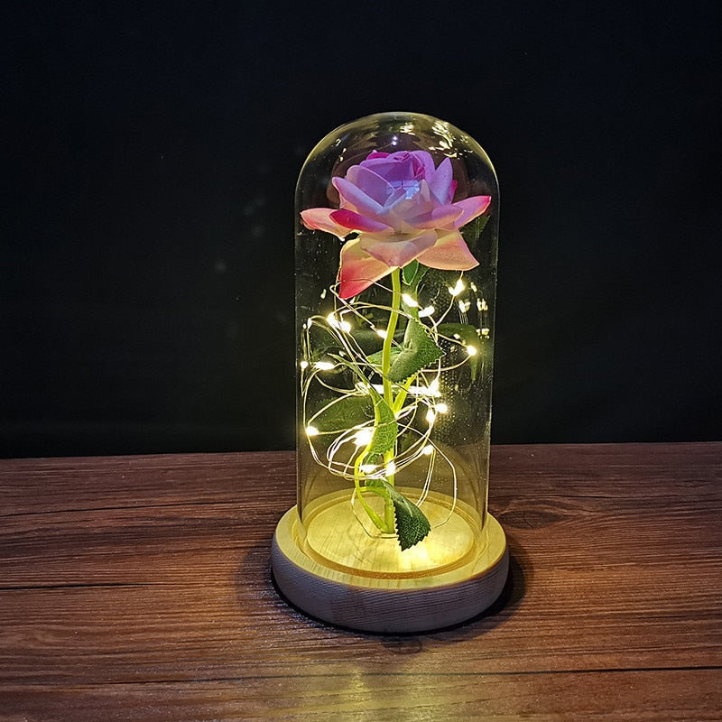 LED Enchanted Galaxy Rose Ewige 24 Karat Goldfolie Blume mit Lichterketten in Kuppel für Heimdekoration Weihnachten Valentinstagsgeschenk