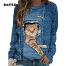 Lustige süße Katze 3D-Druck Lässige Pullover Frauen Kleidung Frühling Herbst Sweatshirts Langarm T-Shirts Dame Kleidung Mode Tops