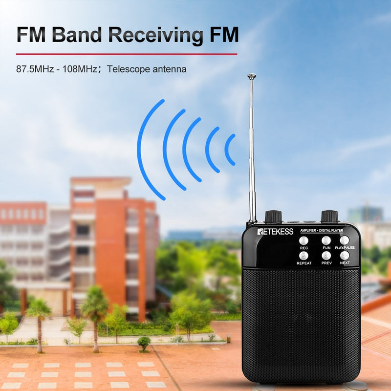 Retekess TR619 Megaphone Portable 3W FM Recording Voice Amplifier Teacher Microphone Speaker Mp3 Player FM Radio for Tour Guide