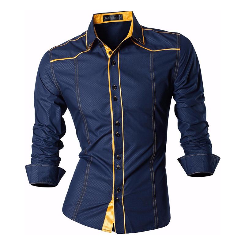 jeansian Spring Autumn Features Shirts Men Casual Long Sleeve Casual Male Shirts Zipper Decoration (No Pockets) Z015