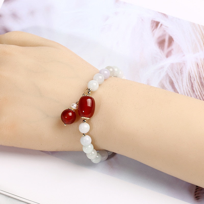 100% natürliche Jade Perlen Armband Armreif für Frauen Schmuck Edelstein Achat Perle 14 Karat Quaste Anhänger Armband handgemachte Strang Geschenk